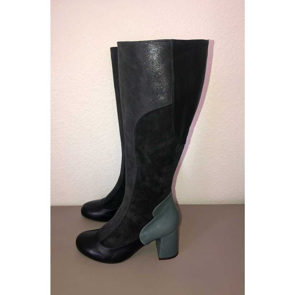 Chie Mihara Knee High Leather and Suede Black and… - image 3