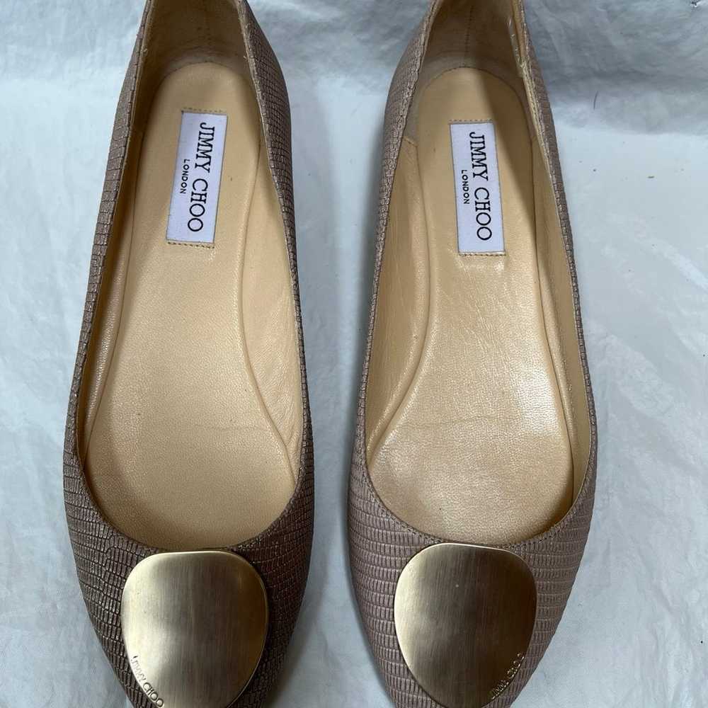 Women’s JIMMY CHOO Beige Flats w/Gold Disc sz 8 - image 2