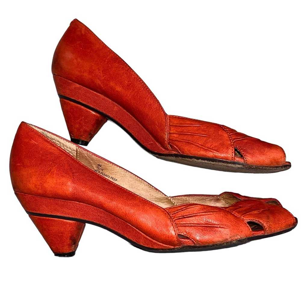 Women’s Frye Red Orange Ada Peep Pleated Heel Pum… - image 3