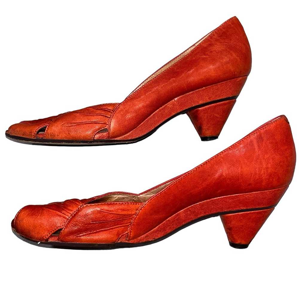 Women’s Frye Red Orange Ada Peep Pleated Heel Pum… - image 4