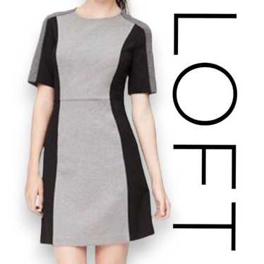 LOFT Colorblock Short Sleeve Dress Black Gray Fit 