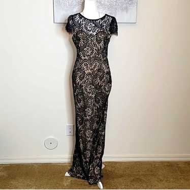 Long Beautiful Black Lace Open Back Formal Gown - image 1