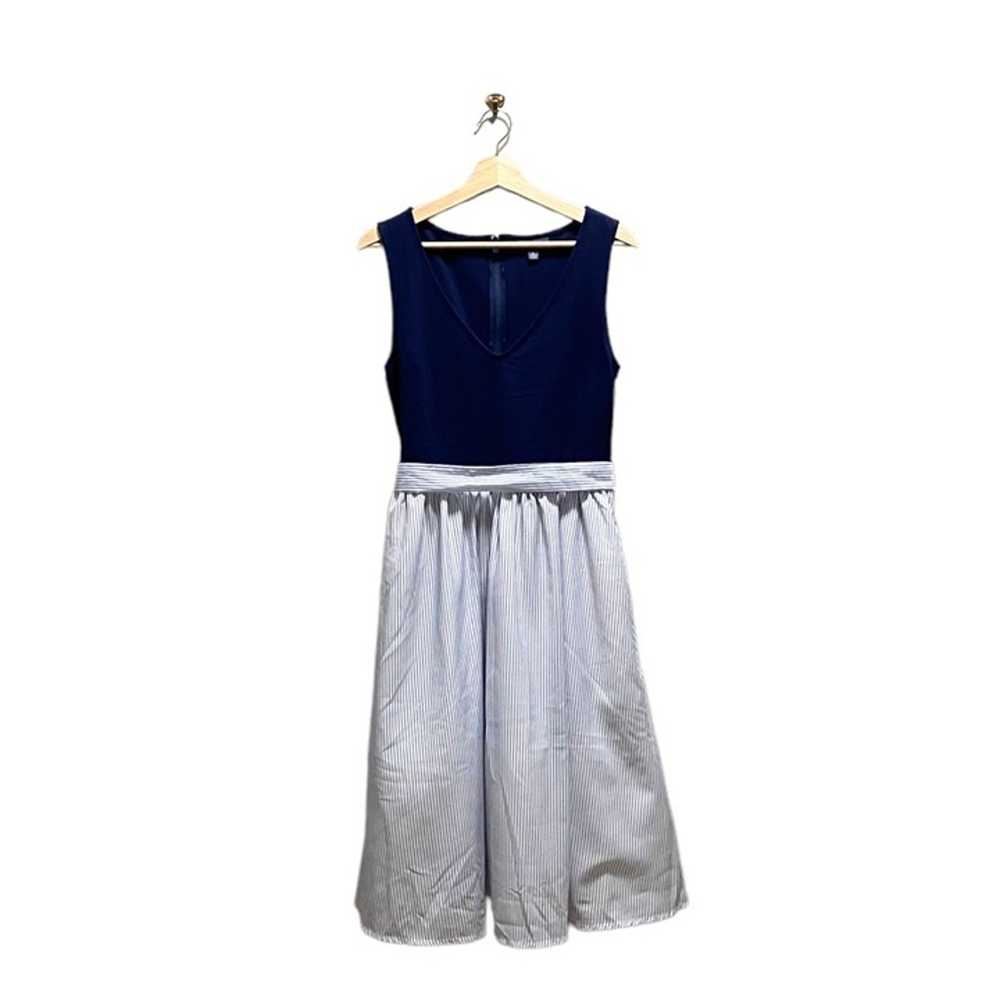 ModCloth Fit & Flare V Neck Dress Blue Size L Coa… - image 1