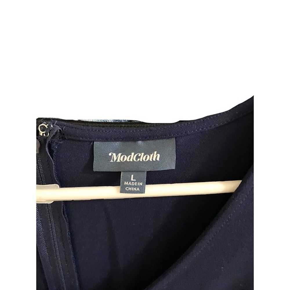 ModCloth Fit & Flare V Neck Dress Blue Size L Coa… - image 2