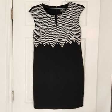 Adrianna Papell Black White Dress Geometric Sz 8 S
