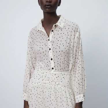 Zara Polka Dot Black White Ruched Dress Size Mediu