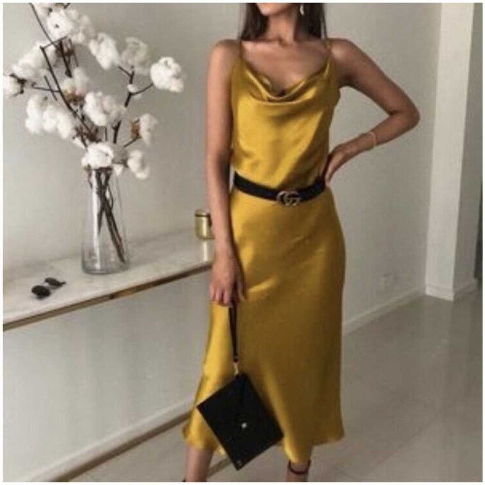 Zara Mustard Yellow Gold Satin Midi Slip Dress Wo… - image 11