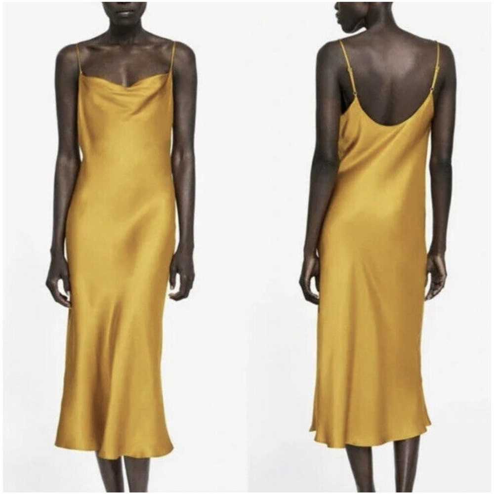 Zara Mustard Yellow Gold Satin Midi Slip Dress Wo… - image 1