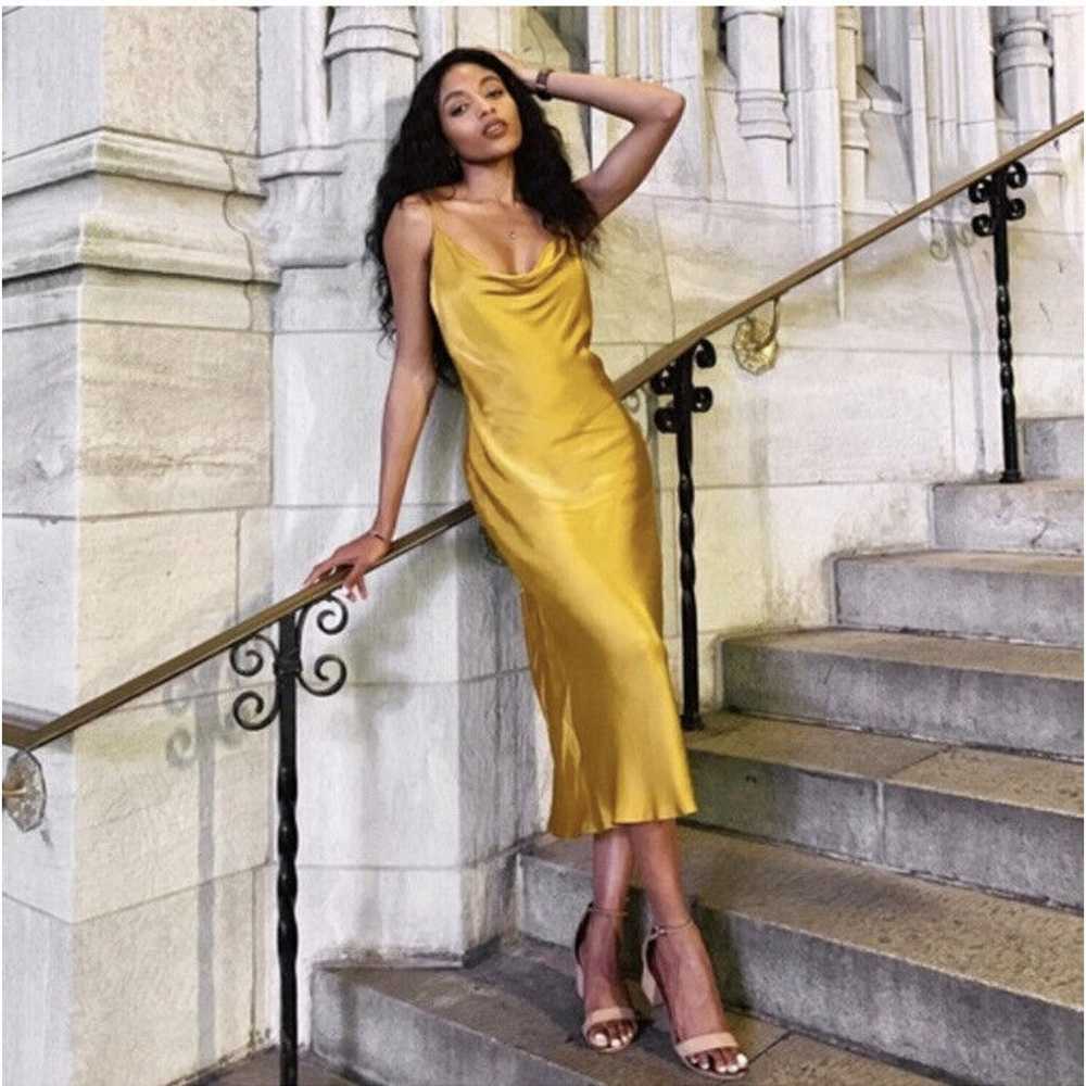 Zara Mustard Yellow Gold Satin Midi Slip Dress Wo… - image 2