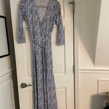 Boden blue and white wrap maxi dress 10R