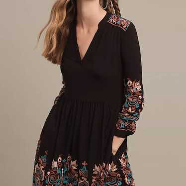 Anthropologie Floreat Black Avery Embroidered Dres