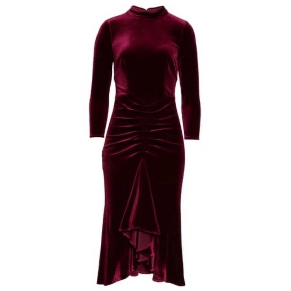 Eliza J Ruched Velvet Midi Ruffle Dress in Burgun… - image 3