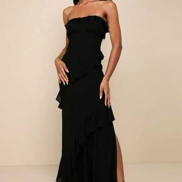 Lulus Black Ruffled Cutout Strapless Maxi Dress