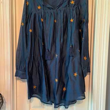 Tularosa Navy Blue and Gold Star Long Sleeve Silk 