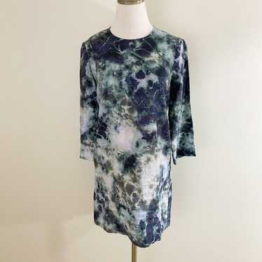 Raquel Allegra Green/Navy Tie Dye 100% Linen Dress