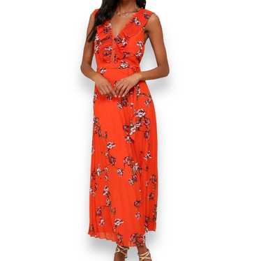 Loved By You Red Orange Floral Print Pleated Chif… - image 1