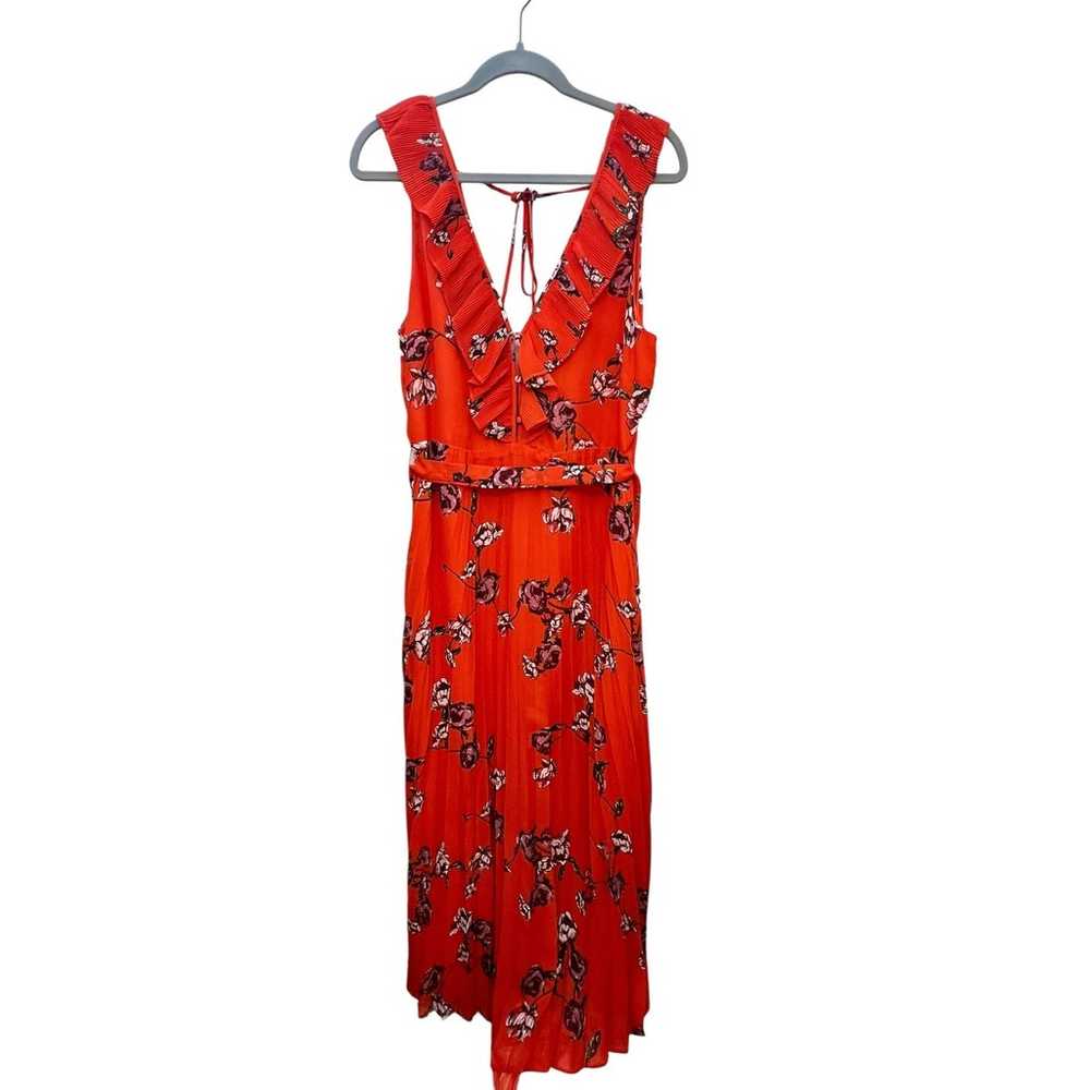 Loved By You Red Orange Floral Print Pleated Chif… - image 2