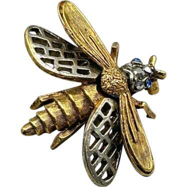 Vintage ART Bug Insect Fly Pin Brooch Silver Gold… - image 1