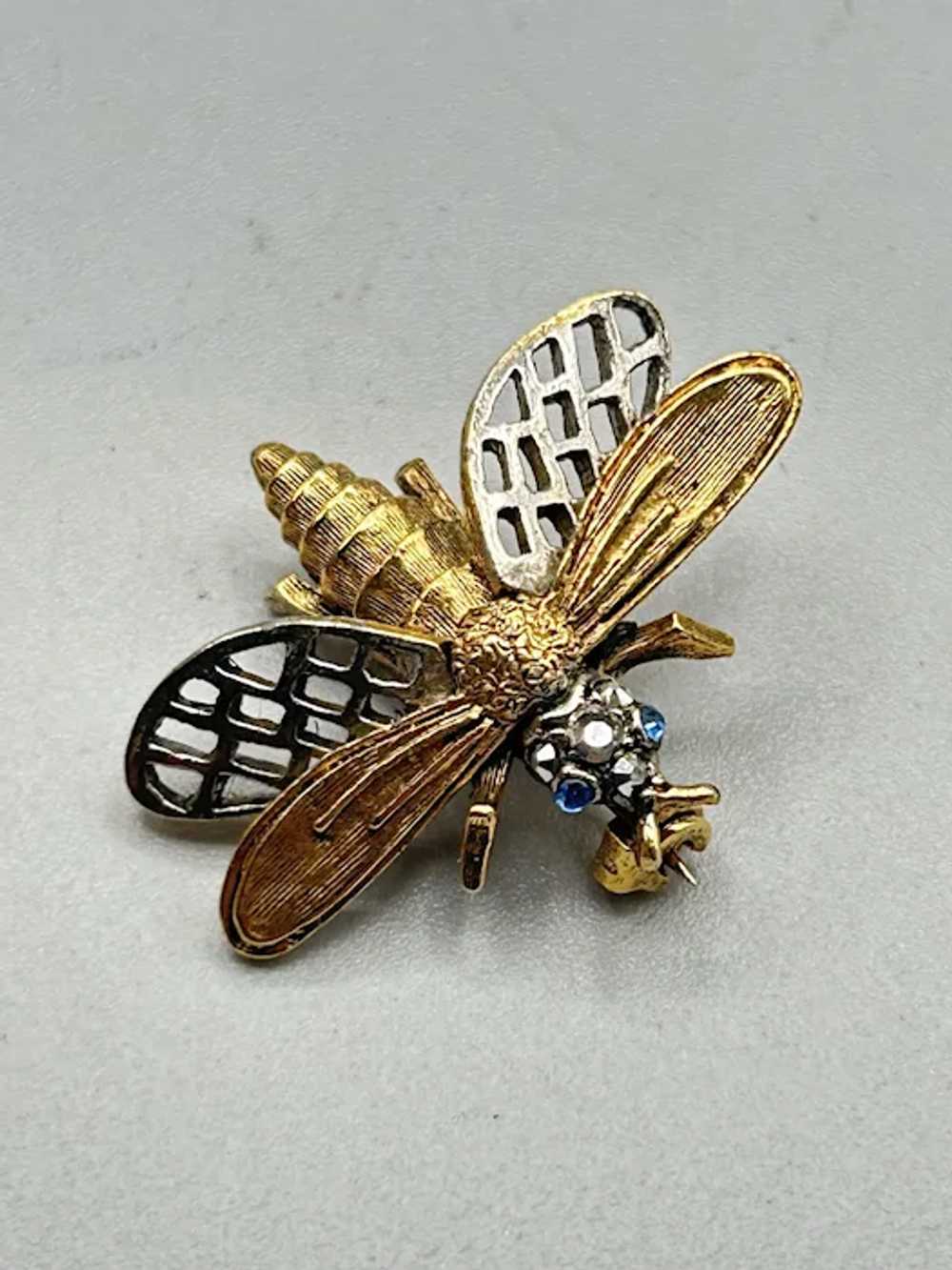 Vintage ART Bug Insect Fly Pin Brooch Silver Gold… - image 2