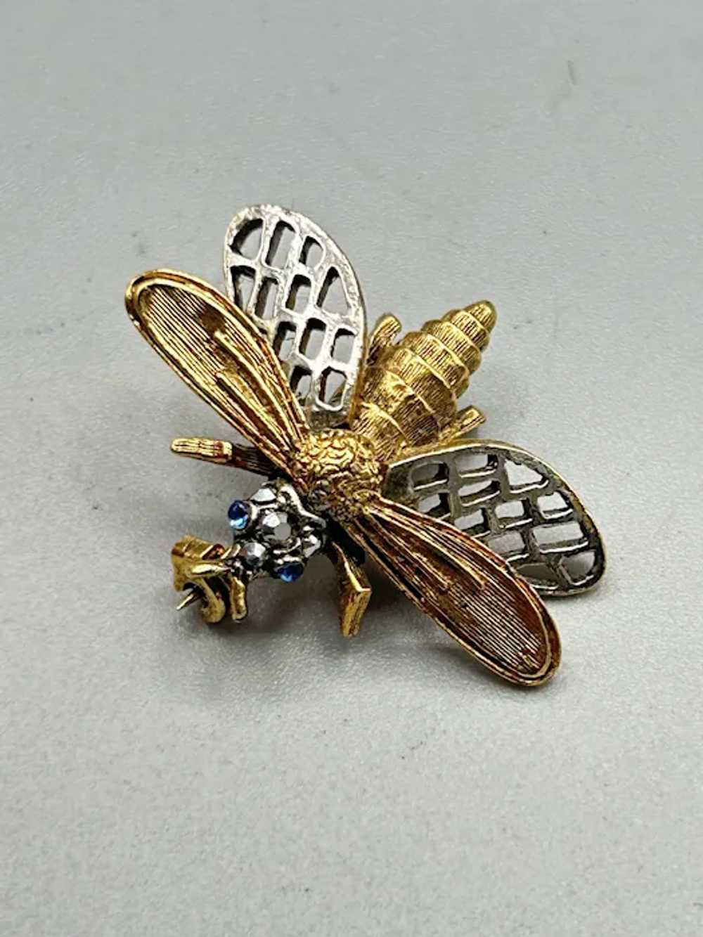 Vintage ART Bug Insect Fly Pin Brooch Silver Gold… - image 3