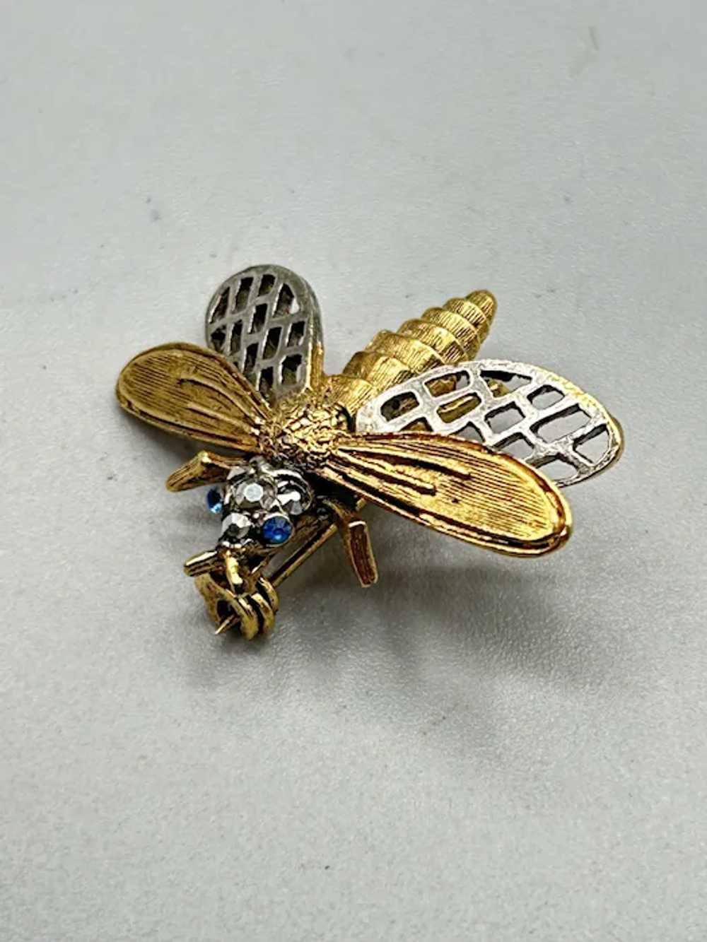 Vintage ART Bug Insect Fly Pin Brooch Silver Gold… - image 4