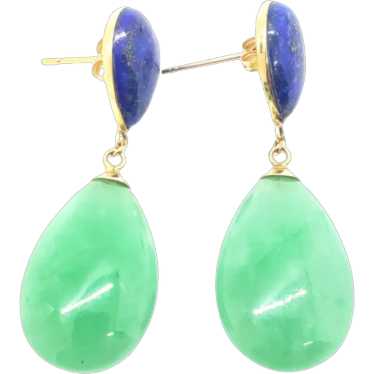 14K Jadeite Jade Lapis Lazuli Drop Earrings - image 1