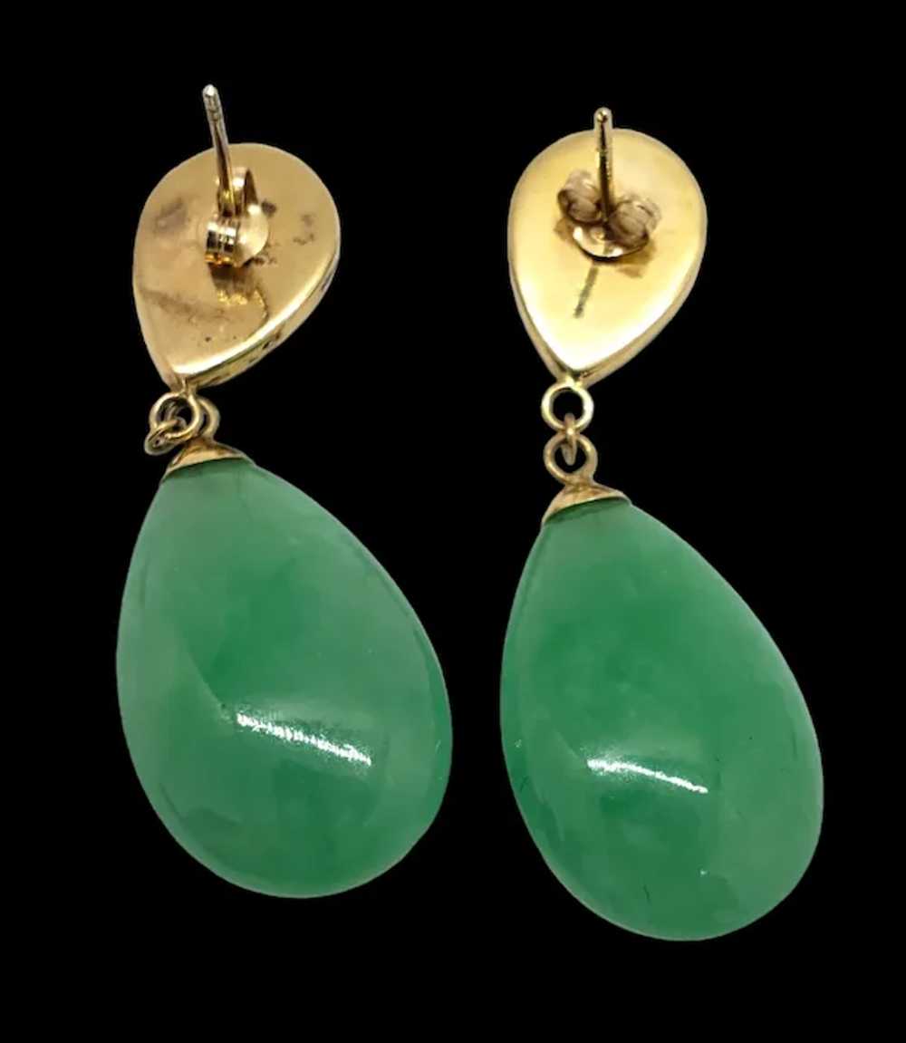 14K Jadeite Jade Lapis Lazuli Drop Earrings - image 4