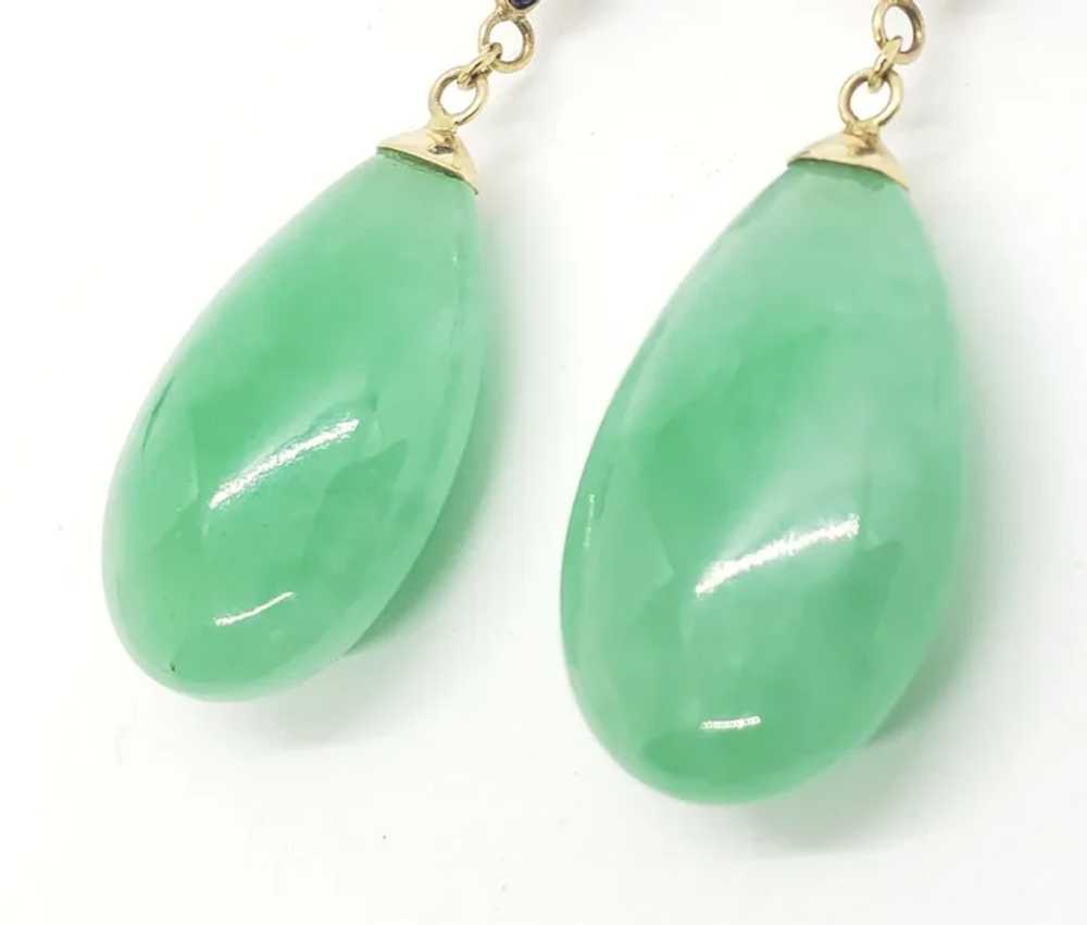 14K Jadeite Jade Lapis Lazuli Drop Earrings - image 6