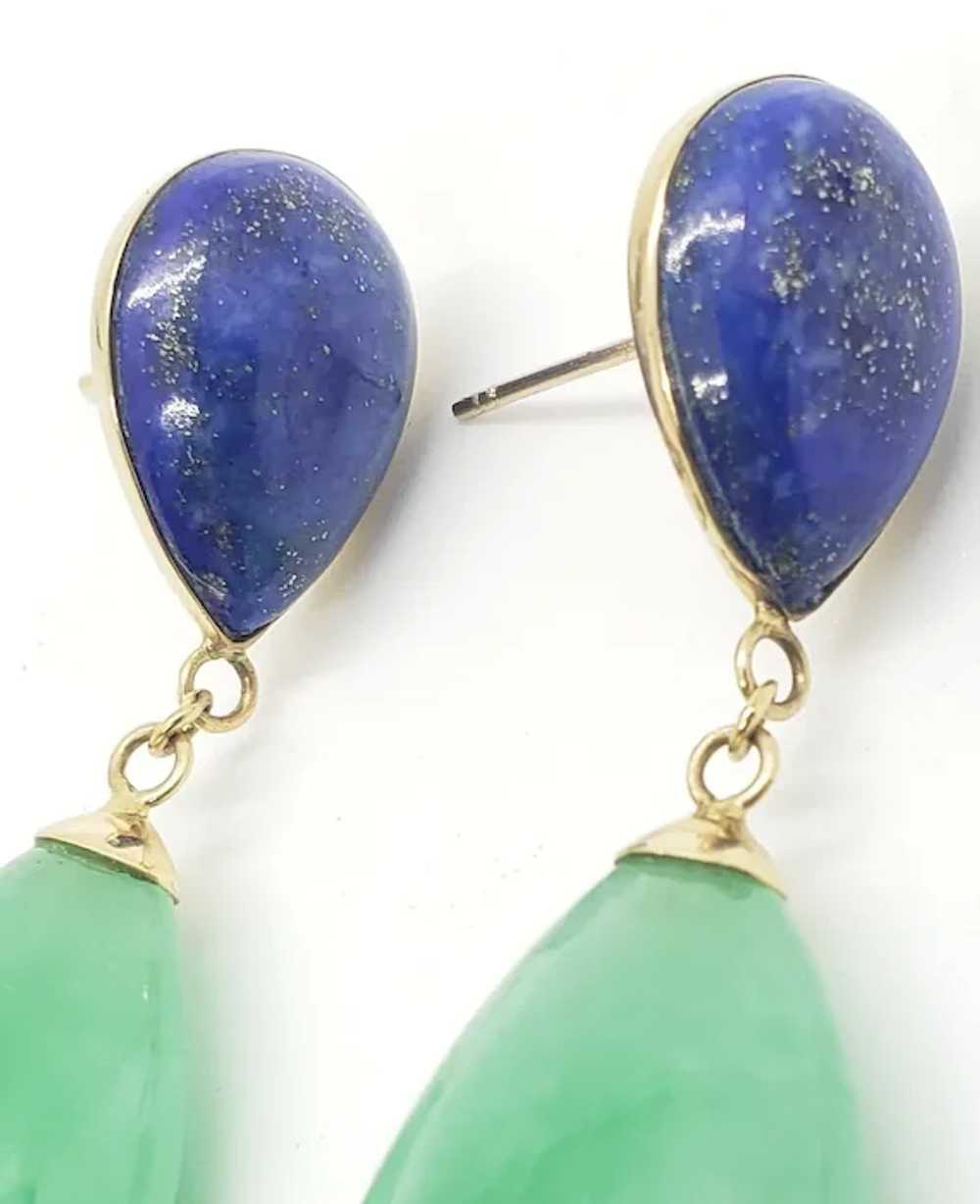 14K Jadeite Jade Lapis Lazuli Drop Earrings - image 8