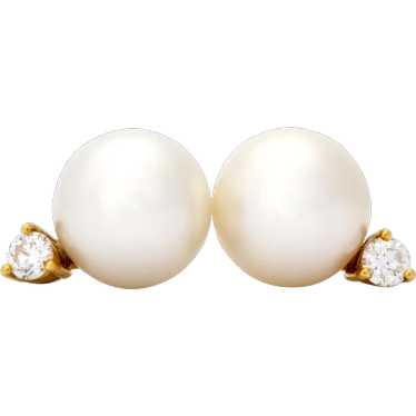 Mikimoto 18K Gold Diamond and Cultured Pearl Earri