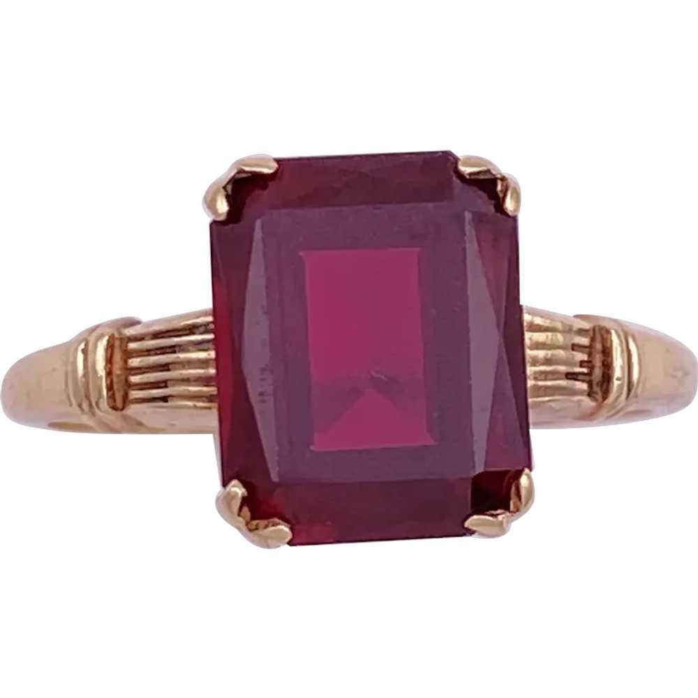 Vintage Garnet Solitaire Ring 4.0 Carat Emerald C… - image 1