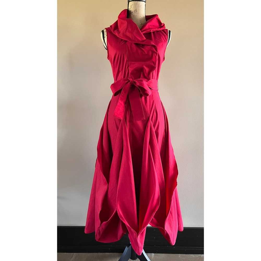 Samuel Dong Red Tulip Hem Bubble Midi Dress XS - image 9