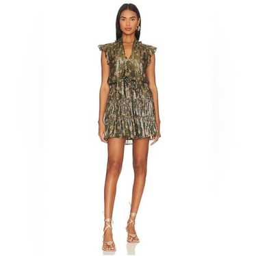 PAIGE Bette Mini Dress in Army Green & Aurora Met… - image 1