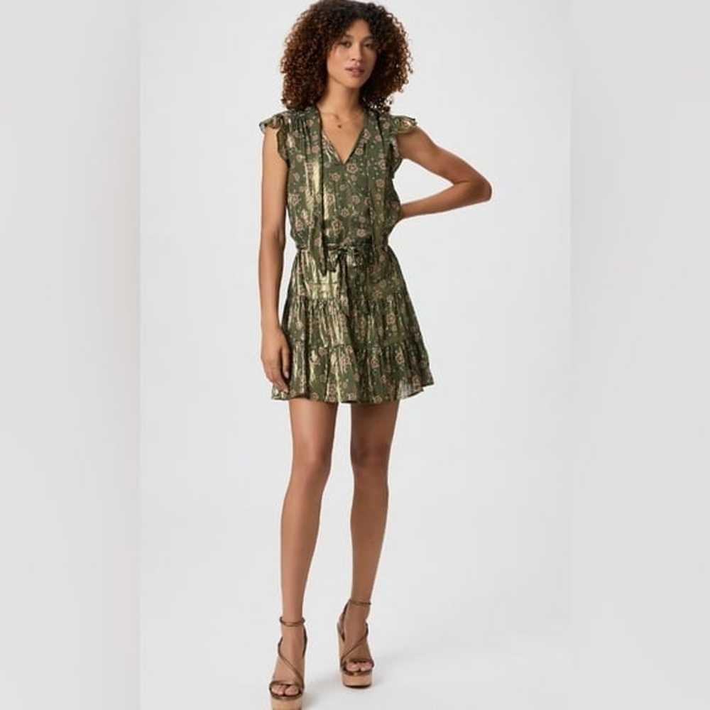 PAIGE Bette Mini Dress in Army Green & Aurora Met… - image 4