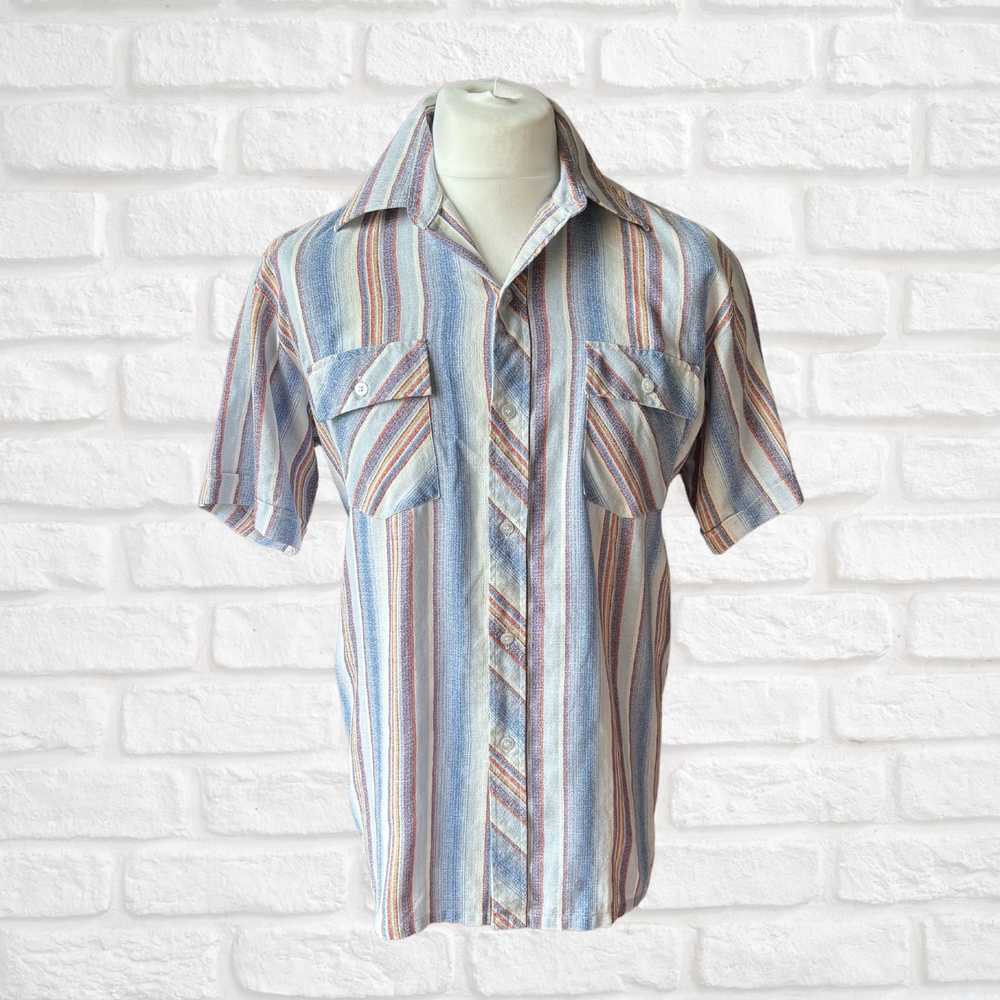 70s Vintage Striped Short Sleeved Shirt - Classic… - image 1