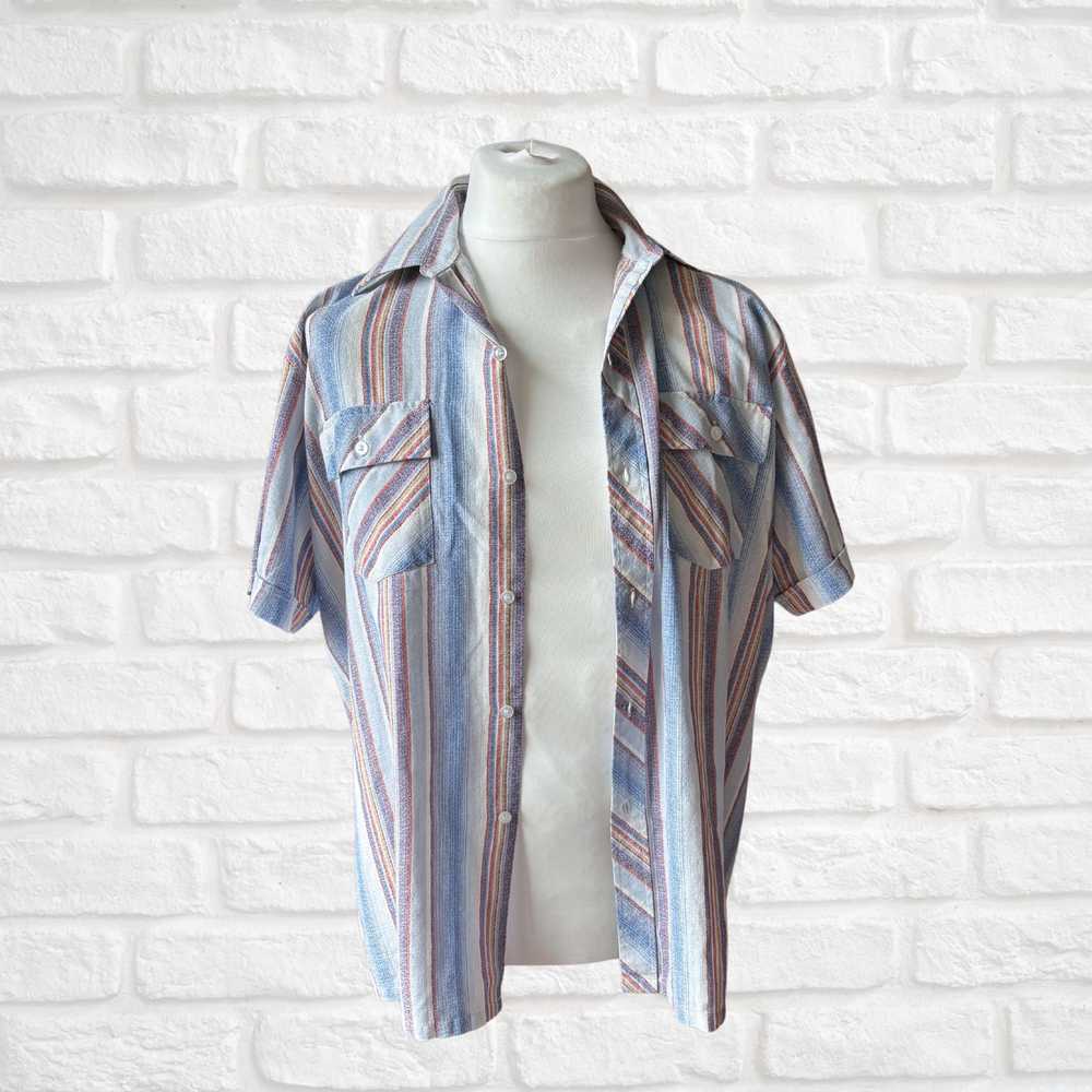 70s Vintage Striped Short Sleeved Shirt - Classic… - image 2