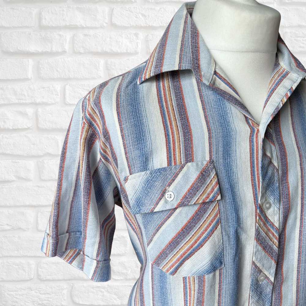 70s Vintage Striped Short Sleeved Shirt - Classic… - image 4