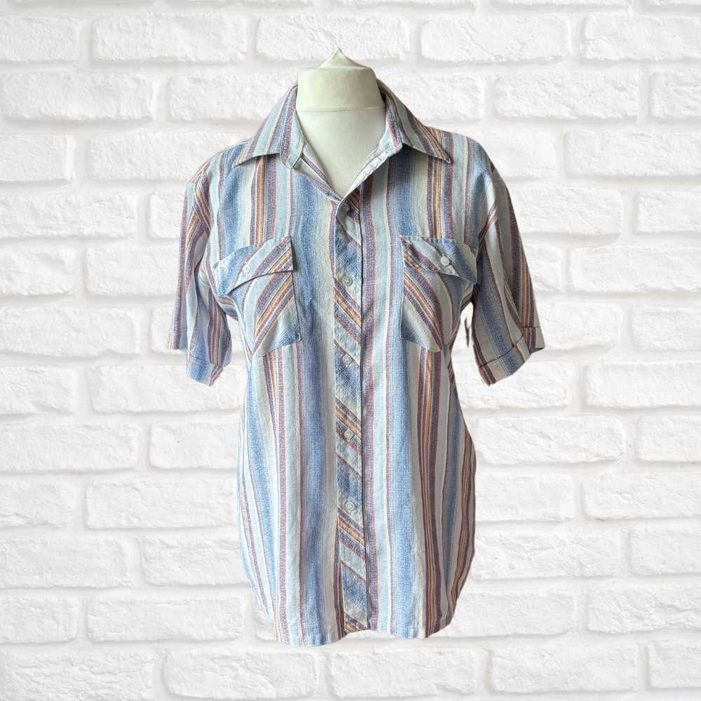 70s Vintage Striped Short Sleeved Shirt - Classic… - image 8