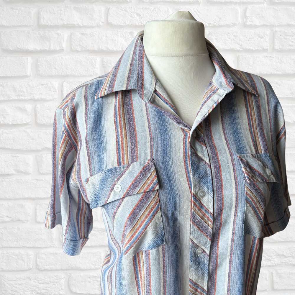 70s Vintage Striped Short Sleeved Shirt - Classic… - image 9