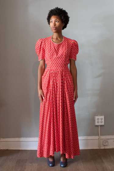 1930s Red Polka Dot Cotton Dress