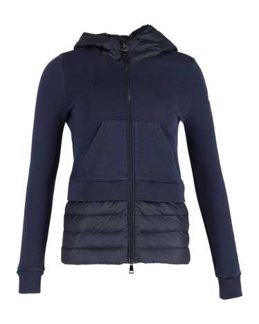 Moncler Navy Blue Down Cardigan with Stand Collar 