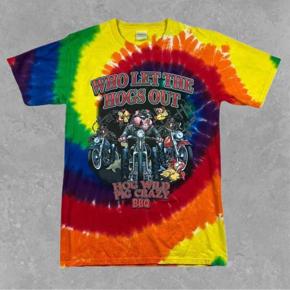 Rainbow Tie Dye Motorcycle T-shirt Size S Hog Wil… - image 1