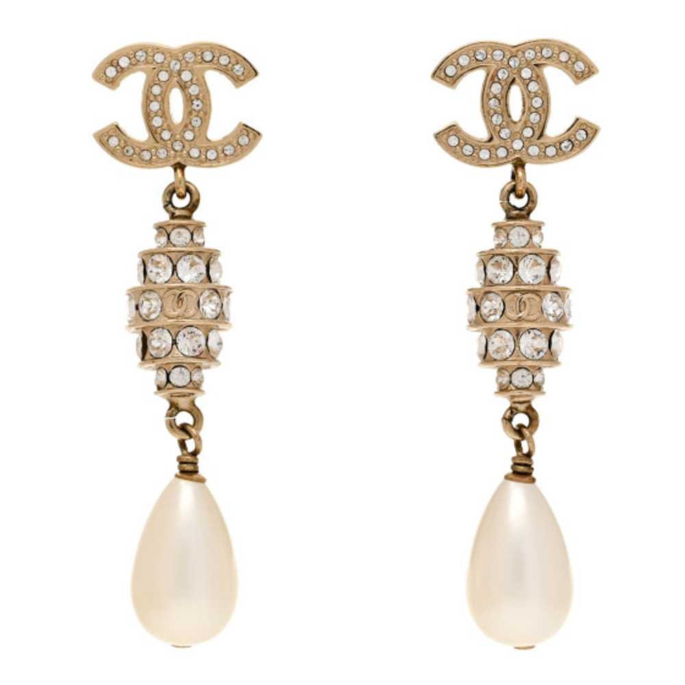 CHANEL Crystal Pearl CC Drop Earrings Silver - image 1