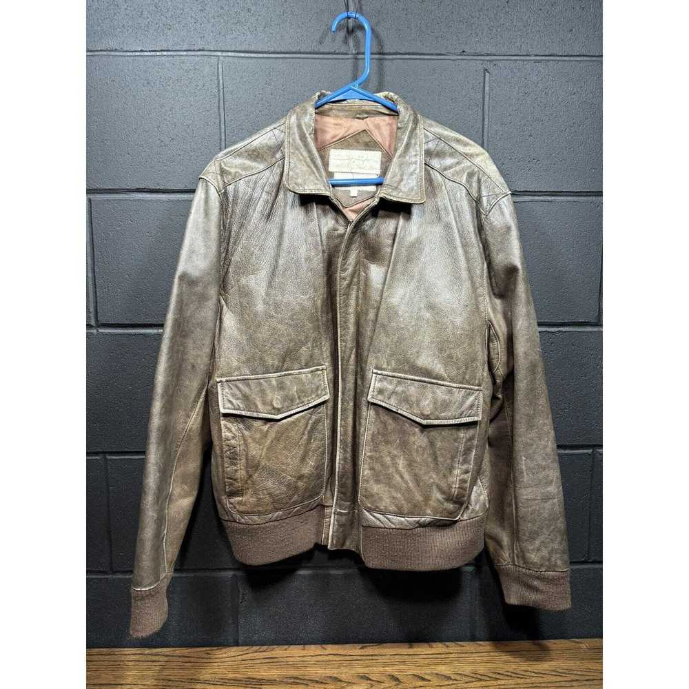 Other Vintage Brown Leather Bomber Jacket Lg (See… - image 1