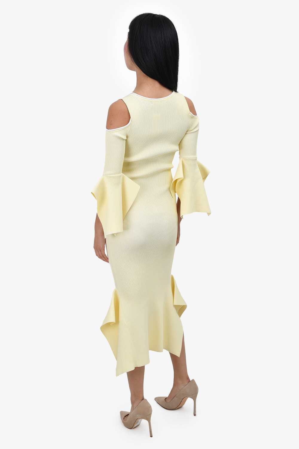 Roland Mouret Yellow/Pink Ribbed Draped Midi Dres… - image 4