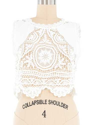 White Embroidered Crochet Tank