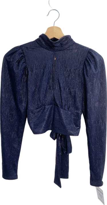 Topshop Navy Metallic Tie-Waist Blouse UK 8