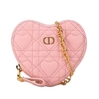 Pink Dior Caro Heart Pouch with Chain Crossbody Ba