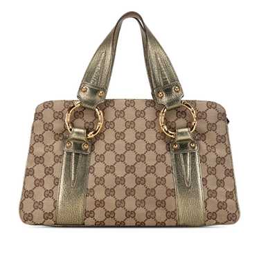 Brown Gucci GG Canvas Metal Bamboo Handbag
