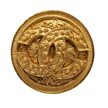 Gold Chanel CC Round Brooch